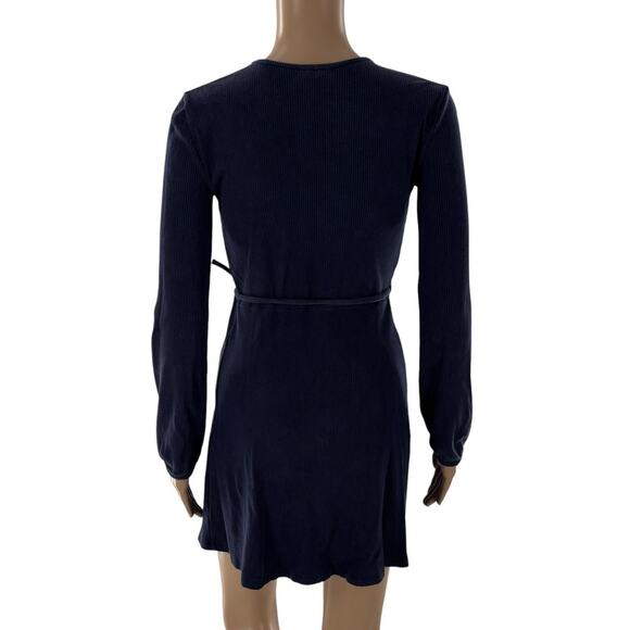 Aritzia Sunday Best Blue Alexi Ribbed Wrap Tie Mini Dress - Picture 6 of 9